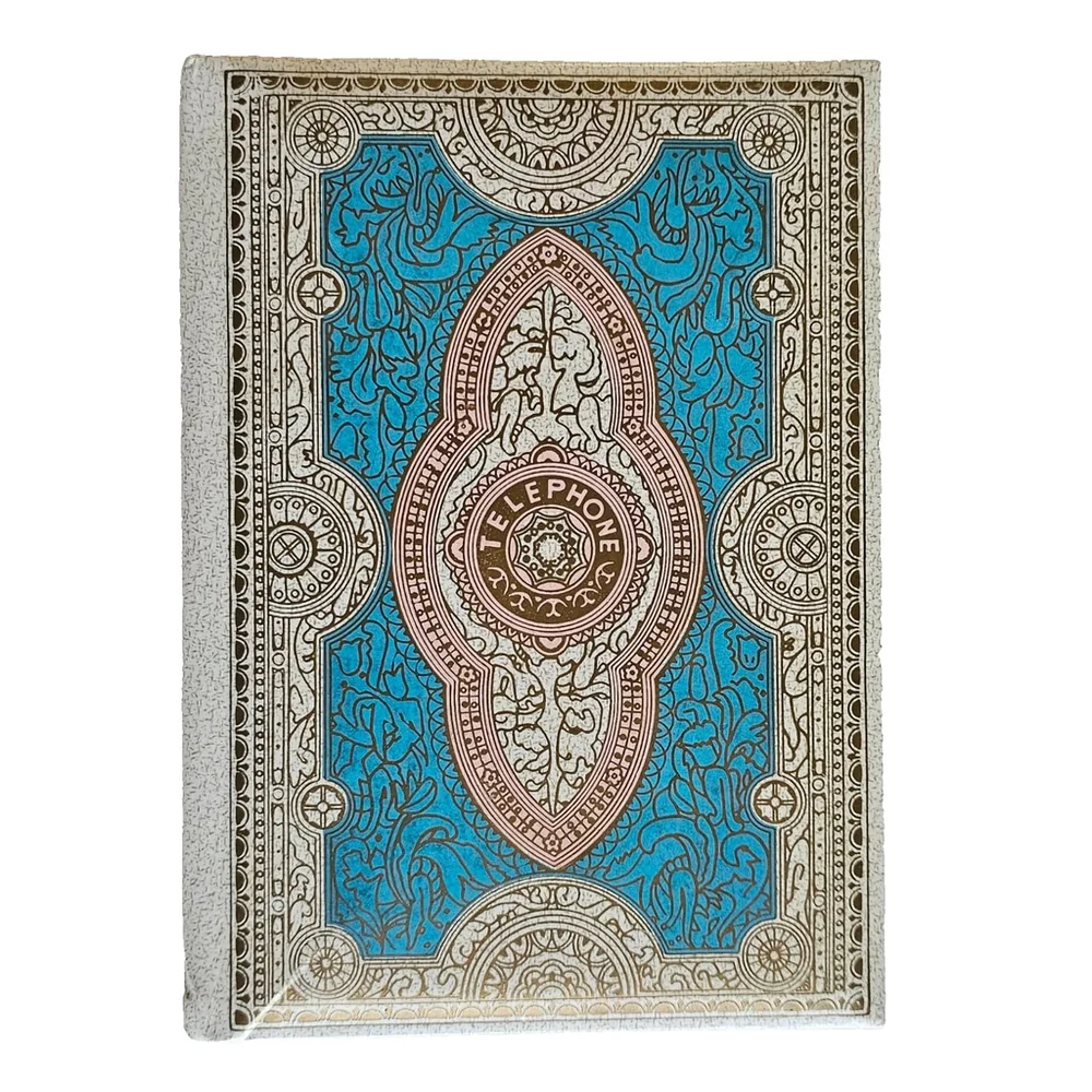 Vintage 1968 Telephone Planner – Unused – Ornate Blue & Gold Cover – Mid Century